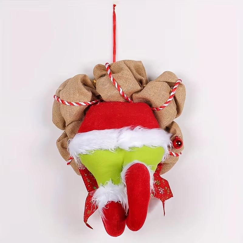 17.72-Inch Christmas Thief Wreath - Festive Elf Leg Burlap Holiday Decor! Add whimsy to your door with this unique Christmas wreath, perfect for spreading holiday cheer to your home. Ideal for front doors, walls, and festive gatherings!