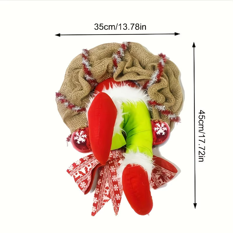 17.72-Inch Christmas Thief Wreath - Festive Elf Leg Burlap Holiday Decor! Add whimsy to your door with this unique Christmas wreath, perfect for spreading holiday cheer to your home. Ideal for front doors, walls, and festive gatherings!
