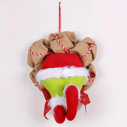 17.72-Inch Christmas Thief Wreath - Festive Elf Leg Burlap Holiday Decor! Add whimsy to your door with this unique Christmas wreath, perfect for spreading holiday cheer to your home. Ideal for front doors, walls, and festive gatherings!